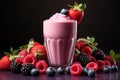 Healthy fruit smoothie in a glass on wooden table, right side position, refreshing nutritious drink Royalty Free Stock Photo