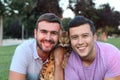 Healthy gay couple with a Bengal cat