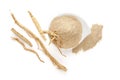 Healthy ginseng powder and root from above. Royalty Free Stock Photo