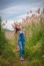 Healthy girl walking in countryside Royalty Free Stock Photo