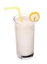 Healthy glass of smoothies banana flavor on white