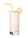 Healthy glass of smoothies banana flavor on white