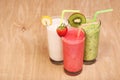 Healthy glass of smoothies collection flavor on wood