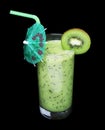 Healthy glass of smoothies kiwi flavor on black Royalty Free Stock Photo