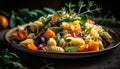 Healthy gourmet pasta meal with fresh tomato and vegetable variation generated by AI Royalty Free Stock Photo