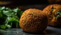 Healthy gourmet veggie ball salad on rustic plate generated by AI