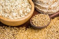 Healthy grains, cereals and whole wheat bread Royalty Free Stock Photo