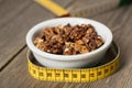 Healthy greek nuts with centimeter for dieting