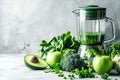 healthy green detox smoothie from blended vegetables and fruits Royalty Free Stock Photo