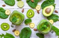 healthy green smoothie with avocado, banana, spinach, mint, almonds and chia seeds Royalty Free Stock Photo