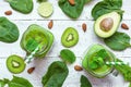 Healthy green smoothie with banana, spinach, avocado, kiwi, lime Royalty Free Stock Photo