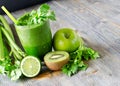 Healthy green smoothie beverage with spinach and celery