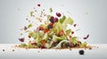 a healthy green smoothie, featuring broccoli, elegantly presented in a glass on a white wood background. The composition