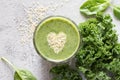Healthy green smoothie with heart of seeds sesame Royalty Free Stock Photo