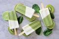 Healthy green smoothie popsicles over a marble background Royalty Free Stock Photo