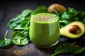 Healthy green smoothie with spinach, avocado and chia seeds, Healthy green smoothie with chia seeds, spinach and apple on a light Royalty Free Stock Photo