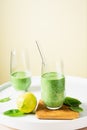 Healthy green smoothie, spinach, lemon Royalty Free Stock Photo