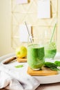 Healthy green smoothie, spinach, lemon Royalty Free Stock Photo