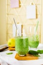 Healthy green smoothie, spinach, lemon Royalty Free Stock Photo