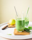 Healthy green smoothie, spinach, lemon Royalty Free Stock Photo