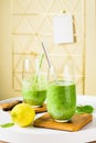 Healthy green smoothie, spinach, lemon Royalty Free Stock Photo