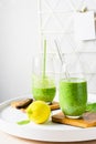 Healthy green smoothie, spinach, lemon Royalty Free Stock Photo