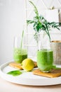 Healthy green smoothie, spinach, lemon Royalty Free Stock Photo