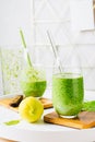 Healthy green smoothie, spinach, lemon Royalty Free Stock Photo