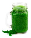Healthy green smoothie with straw in a jar mug isolated on white Royalty Free Stock Photo