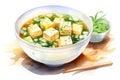 Healthy green soup vegetarian tofu cuisine dinner meal gourmet food dish background bowl Royalty Free Stock Photo