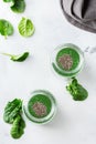 Healthy green vegan smoothie with spinach, spirulina and chia seeds Royalty Free Stock Photo