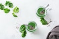 Healthy green vegan smoothie with spinach, spirulina and chia seeds Royalty Free Stock Photo