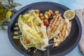 Healthy Grilled Chicken Caesar Salad with Cheese and Croutons Royalty Free Stock Photo