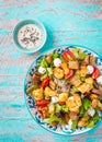 Healthy Grilled Chicken Caesar Salad with Cheese and Croutons Royalty Free Stock Photo