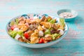 Healthy Grilled Chicken Caesar Salad with Cheese and Croutons Royalty Free Stock Photo