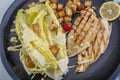 Healthy Grilled Chicken Caesar Salad with Cheese and Croutons Royalty Free Stock Photo