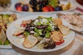 Healthy Grilled Chicken Caesar Salad with Cheese and Croutons Royalty Free Stock Photo