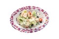 Healthy Grilled Chicken Caesar Salad with parmesan Cheese, black olives and Croutons isolated on white background Royalty Free Stock Photo