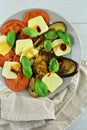 Grilled Eggplant Salad with Sliced Tomatoes and Mozzarella Royalty Free Stock Photo