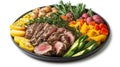 Healthy Grilled Steak Entree with Roasted Vegetables Royalty Free Stock Photo