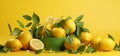 juicy summer natural lemon view fresh yellow fruit healthy background top food. Generative AI.