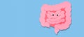 Healthy gut. Cute cartoon intestine with eyes. Healthy intestinal digestion concept, colon cancer screening, intestinal disease