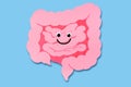 Healthy gut. Cute cartoon intestine with eyes and smile. Healthy intestinal digestion concept, colon cancer screening, intestinal Royalty Free Stock Photo