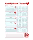 Healthy Habit Tracker template with notes and checklist, self care journal, graphic design illustration Royalty Free Stock Photo