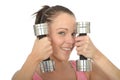 Healthy Happy Fit Young Woman Training With Dumb Bell Weights Royalty Free Stock Photo