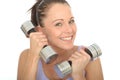 Healthy Happy Fit Young Woman Training With Dumb Bell Weights Royalty Free Stock Photo