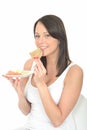 Healthy Happy Natural Attractive Young Woman Eating a Plate of Norwegian Style Breakfast