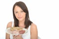 Healthy Happy Natural Attractive Young Woman Holding a Plate of Norwegian Style Cold Buffet