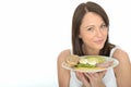 Healthy Happy Natural Young Woman Holding a Plate of Norwegian Style Breakfast