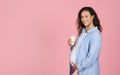 Healthy young pregnant woman holding glass of milk Royalty Free Stock Photo